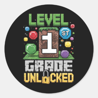 Sticker Rond Niveau 1re année Déverrouillé Jeu vidéo Premier jo