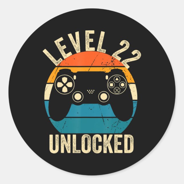 Sticker Rond Niveau 22 Déverrouillé Jeu vidéo 22e Anniversaire  (Devant)