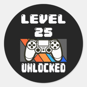 Sticker Rond Niveau 25 Jeu vidéo déverrouillé 25e cadeau d'a