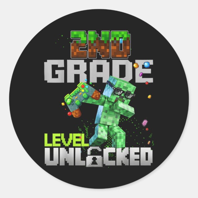 Sticker Rond Niveau 2e année débloqué Jeu pixel de rentrée scol (Devant)