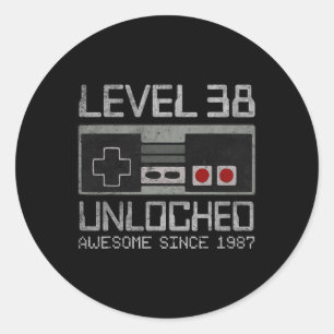 Sticker Rond Niveau 38 Débloqué 38e Anniversaire 38 Ans Vidéo 
