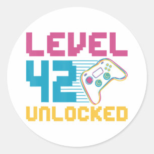 Sticker Rond Niveau 42 déverrouillé Jeu Anniversaire