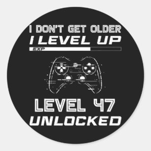 Sticker Rond Niveau 47 Déverrouillé Gamer 47e anniversaire Déco