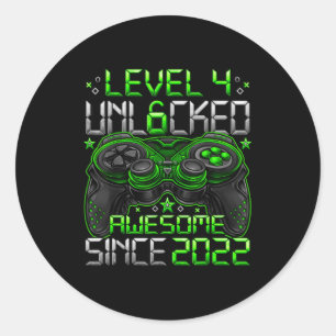 Sticker Rond Niveau 4 Débloqué Garçons de 4 ans 4e anniversaire