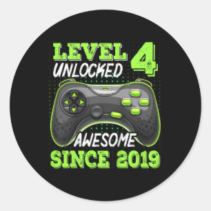 Sticker Rond Niveau 4 Déverrouillé Awesome depuis 2019 Jeu vidé