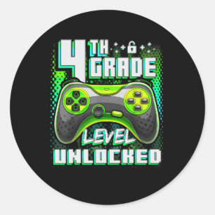 Sticker Rond Niveau 4e Débloqué Drôle Gamer Garçons Retour à l'