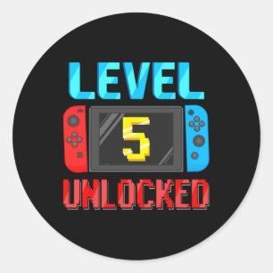 Sticker Rond Niveau 5 Débloqué Anniversaire Joueur Vidéo 5ème A