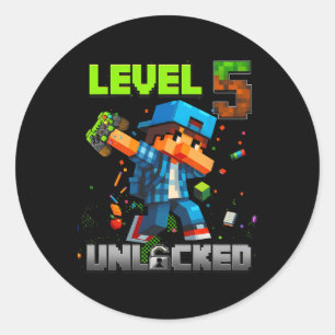 Sticker Rond Niveau 5 Débloqué Drôle Anniversaire Garçon Pixel 