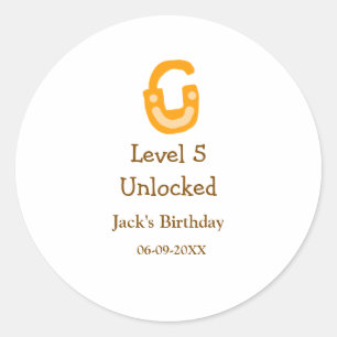 Sticker Rond Niveau 5 débloqué verrou orange marron joyeux anni