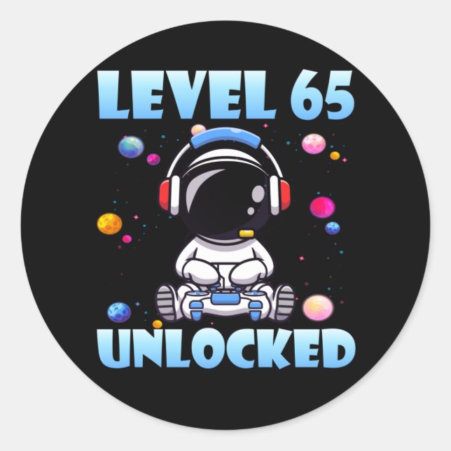 Sticker Rond Niveau 65 Déverrouillé Jeu vidéo 65e Anniversaire  (Devant)