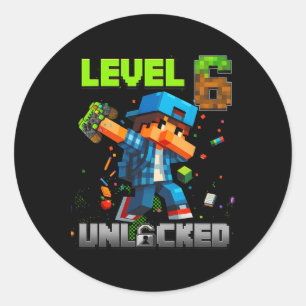 Sticker Rond Niveau 6 Débloqué Drôle Anniversaire Garçon Pixel 
