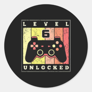 Sticker Rond Niveau 6 Débloqué Drôle Gamer 6ème Anniversaire Re
