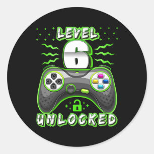 Sticker Rond Niveau 6 Débloqué Jeu Vidéo 6ème Anniversaire Garç