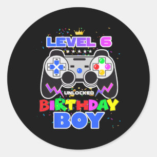 Sticker Rond Niveau 6 Déverrouillé Anniversaire Jeu vidéo garço