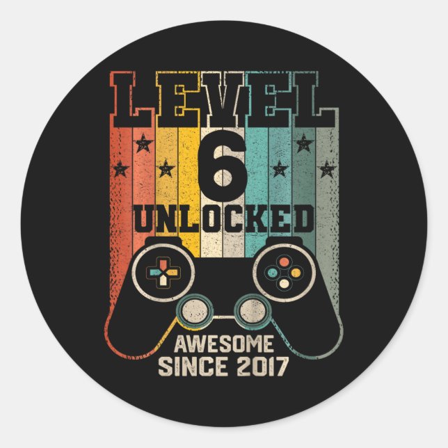 Sticker Rond Niveau 6 Déverrouillé Awesome 2017 Jeu vidéo garço (Devant)
