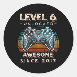 Sticker Rond Niveau 6 Jeu vidéo déverrouillé Six 6e anniversair