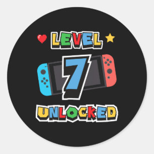Sticker Rond Niveau 7 Débloqué 7e Anniversaire Enfants Jeu Vidé