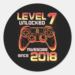 Sticker Rond Niveau 7 Débloqué Fête de Jeu Vidéo 7ème Anniversa