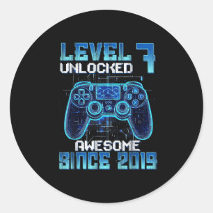 Sticker Rond Niveau 7 débloqué garçon gamer vidéo 7ème annivers