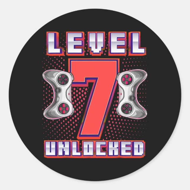 Sticker Rond Niveau 7 Débloqué Jeu Vidéo 7ème Anniversaire Joue (Devant)