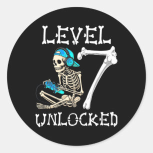 Sticker Rond Niveau 7 Débloqué Squelette Joueur Vidéo Jeux 7e A