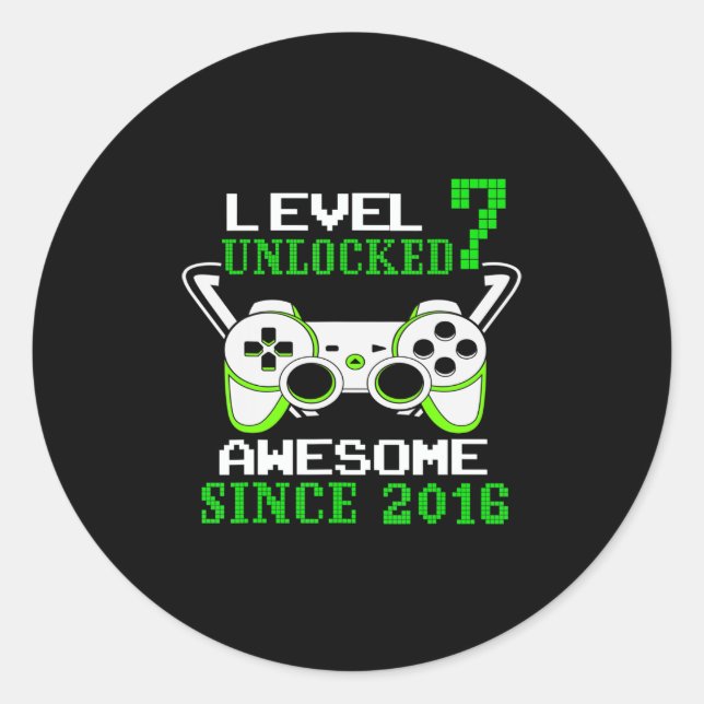 Sticker Rond Niveau 7 Déverrouillé Awesome 2016 jeu vidéo 7e na (Devant)