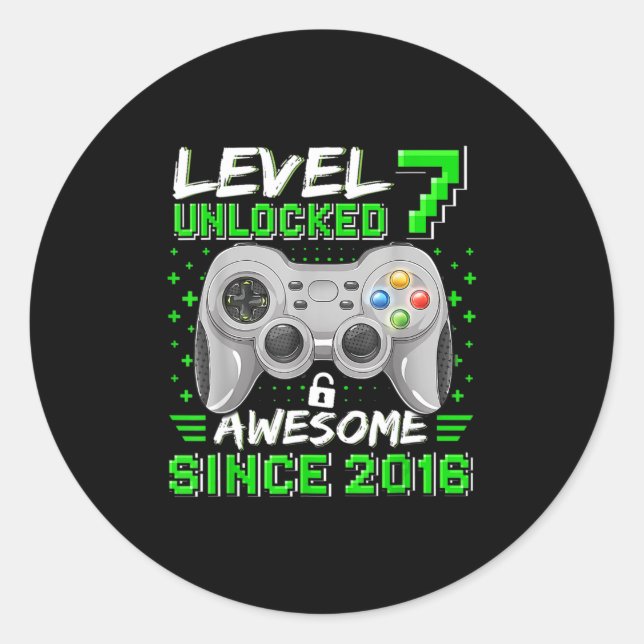 Sticker Rond Niveau 7 Déverrouillé Awesome 2016 jeu vidéo 7e na (Devant)