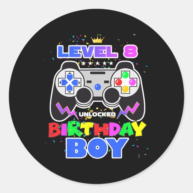Sticker Rond Niveau 8 Débloqué Anniversaire Garçon Vidéo Jeu 8e (Devant)