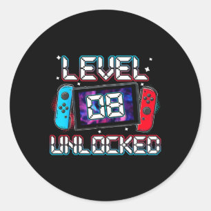 Sticker Rond Niveau 8 Débloqué Joueur Cadeau d'anniversaire 8 a
