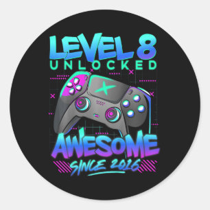 Sticker Rond Niveau 8 Déverrouillé 8 ans Garçon Anniversaire Ca