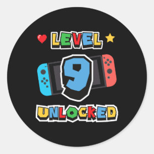 Sticker Rond Niveau 9 Débloqué 9e Anniversaire Enfants Jeu Vidé