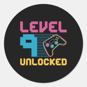 Sticker Rond Niveau 9 Débloqué Anniversaire Gaming 1 