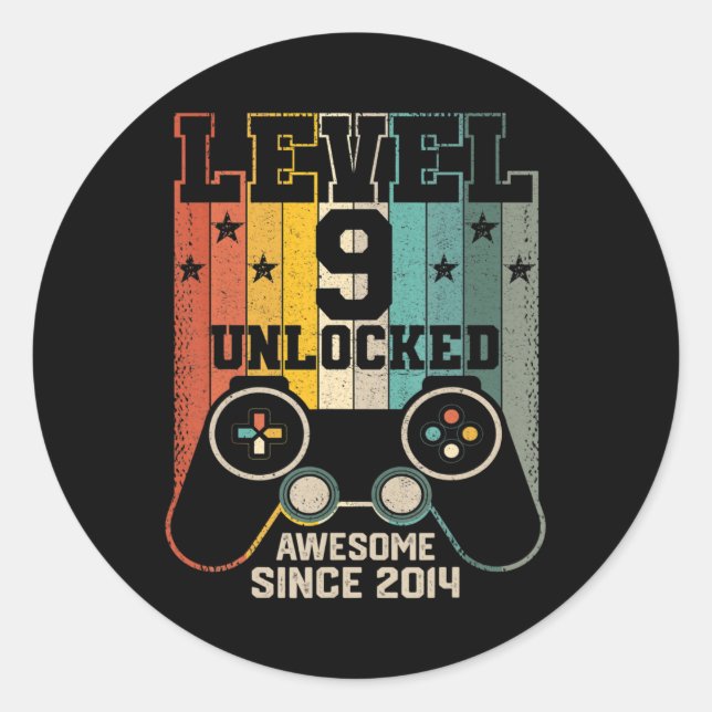 Sticker Rond Niveau 9 Déverrouillé Awesome 2014 Jeu vidéo garço (Devant)