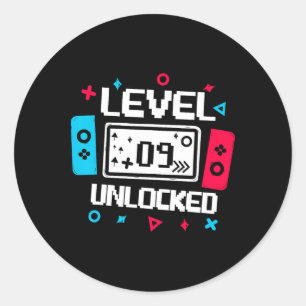 Sticker Rond Niveau 9 Gamer débloqué - Vidéo cadeau d'anniversa