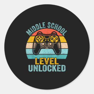 Sticker Rond Niveau collège débloqué jeu vidéo rétro dos