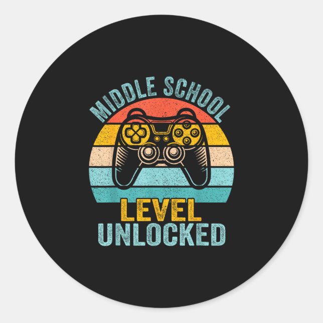 Sticker Rond Niveau collège débloqué jeu vidéo rétro dos (Devant)