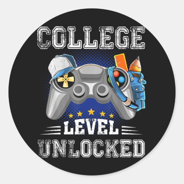 Sticker Rond Niveau de collège Jeu vidéo déverrouillé Retour à  (Devant)