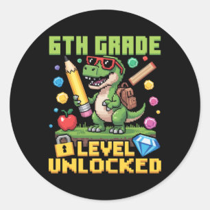Sticker Rond Niveau débloqué 6e année Dinosaur Ck To School Gam