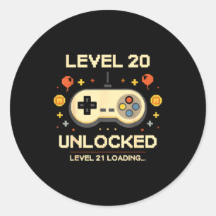 Sticker Rond Niveau drôle 20 débloqué vidéo d'anniversaire 20 a