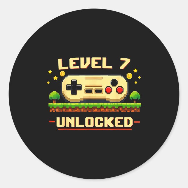 Sticker Rond Niveau drôle 7 débloqué jeu vidéo 7e anniversaire (Devant)