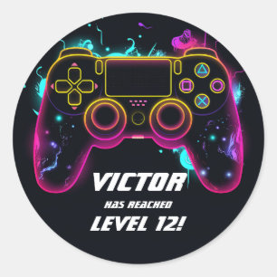 Sticker Rond Niveau du jeu vidéo vers le Gamer Neon