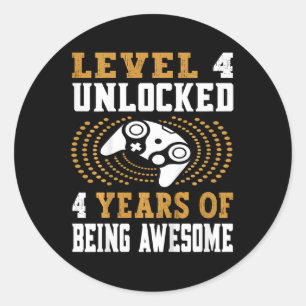 Sticker Rond Niveau Enfants 4 Débloqué Jeu Vidéo 4ème Anniversa