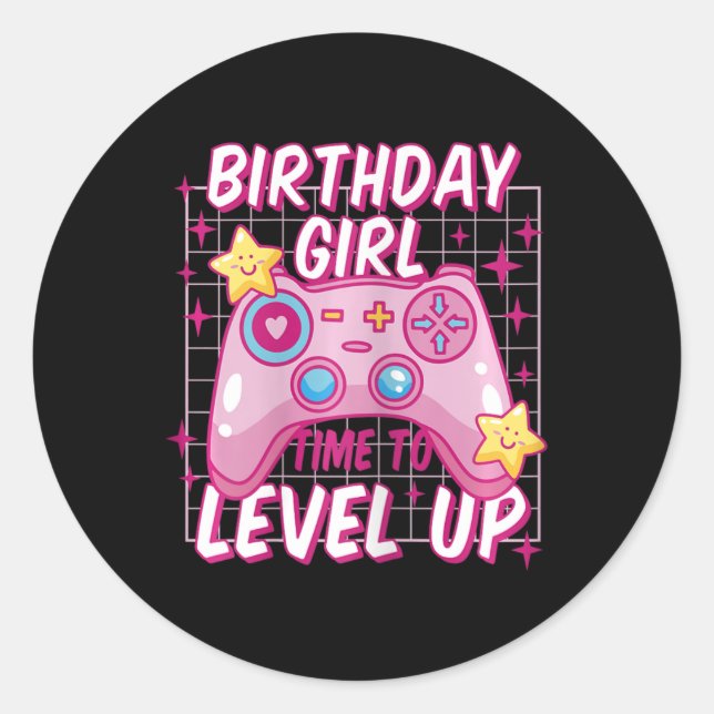 Sticker Rond Niveau Fille Déverrouillé Jeu Vidéo Anniversaire C (Devant)