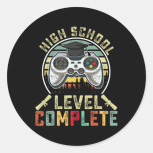 Sticker Rond Niveau lycée Complet Gamer School Graduation