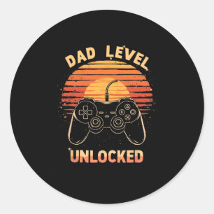 Sticker Rond Niveau Papa Débloqué Drôle Rétro Nouveau Papa Joue