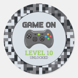 Sticker Rond Niveau supérieur de jeu vidéo Manette Fête d'anniv