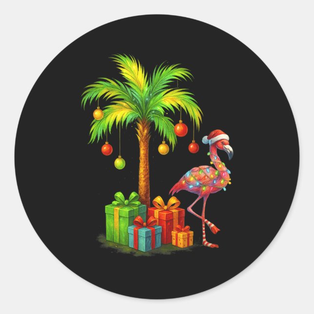 Sticker Rond Nk Flamant Noël Palmier Trocal Xmas  (Devant)