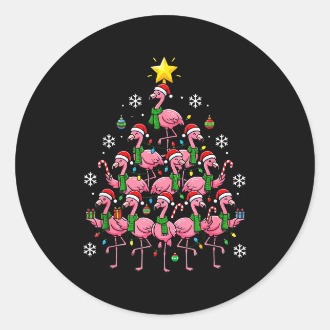 Sticker Rond Nk Flamingo Christmas Tree Santa Flamingo Holiday  (Devant)