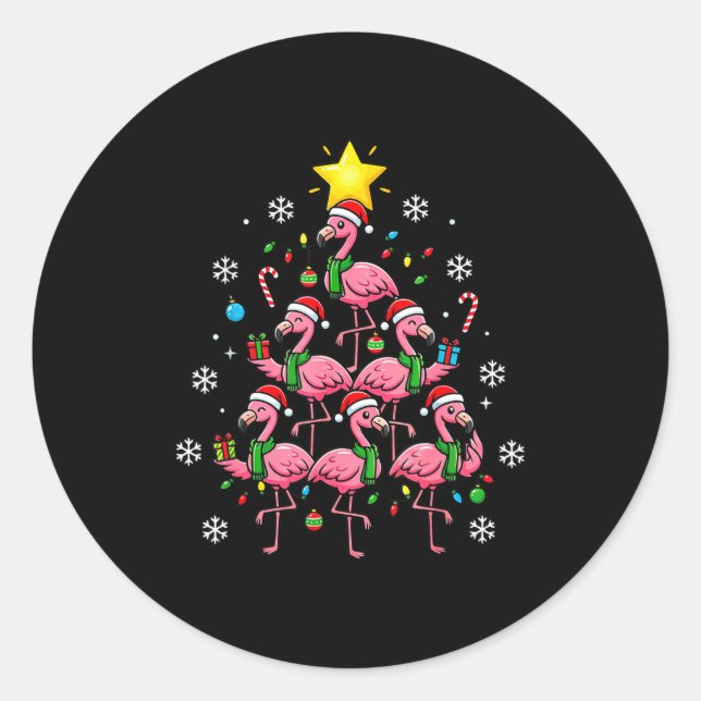 Sticker Rond Nk Flamingo Christmas Tree With Santa Hats &amp; H (Devant)