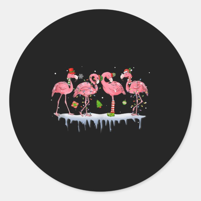 Sticker Rond Nk Flamingo Hat Santa Merry Christmas Lights Women (Devant)